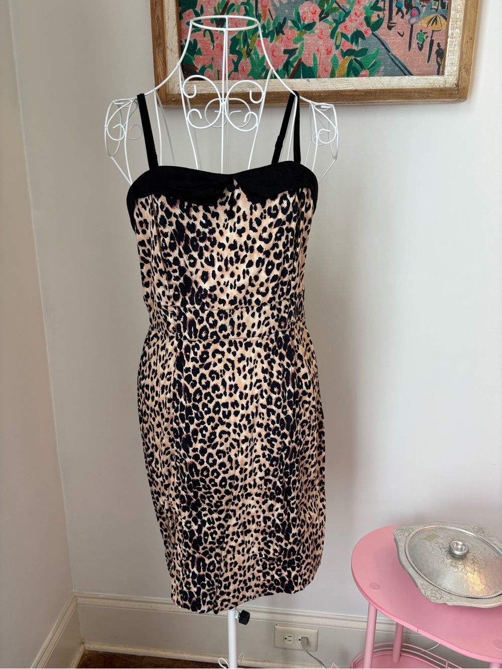 Leopard Print Pinup Dress with Black Trim